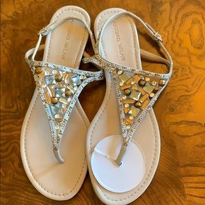 Sandals with brown & silver rhinestones never worn